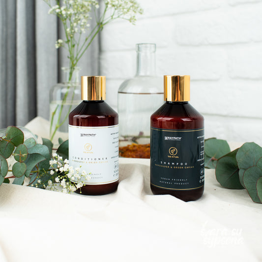 Shampoo und Spülung mit Extrakt aus grünem Kaviar und Nanosilber